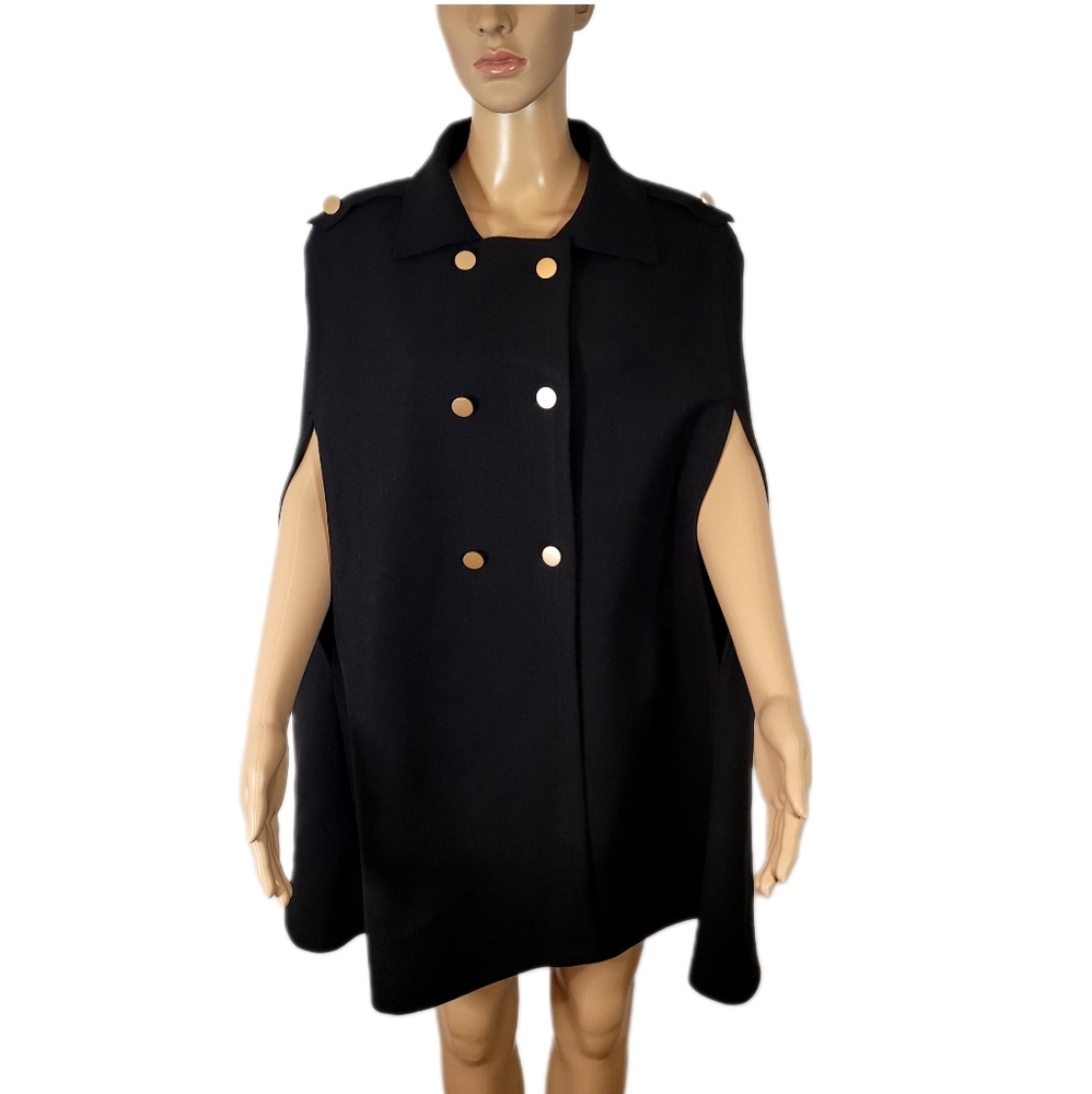 Button Cape trench coat, Black, Size M
